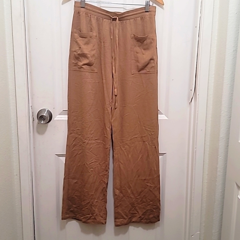 NEW Stella Luce Wide Leg Drawstring Pants Women Large Tan Camel‎ Casual Trousers